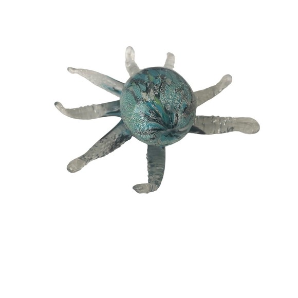 Art Glass Tropical Octopus Hand Blown Blue Black RARE Decor Paper Weight - Picture 3 of 12